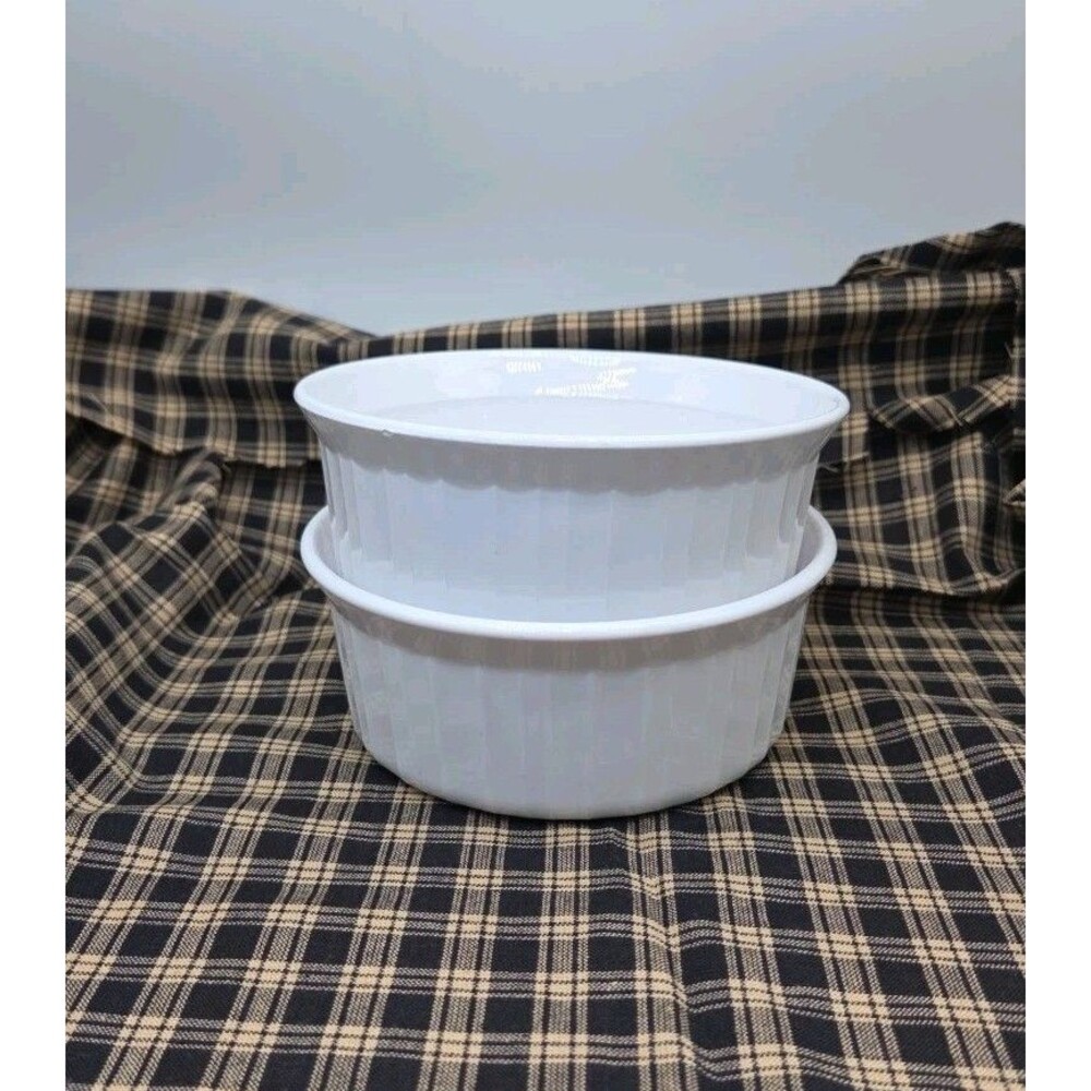 Set 2 Vtg Corning Ware French White F-16-B 16 oz 500mL Round Ramekin Dish Bowls